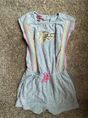 Juicy Couture Gray Romper with Gold Logo and Rainbow Stripes